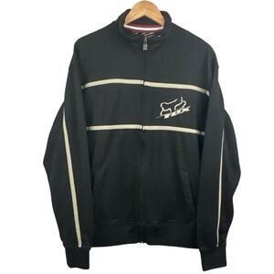 Fox Racing Black Cream Stripes & Embroidered Fox Head Full Zip Track Jacket XL